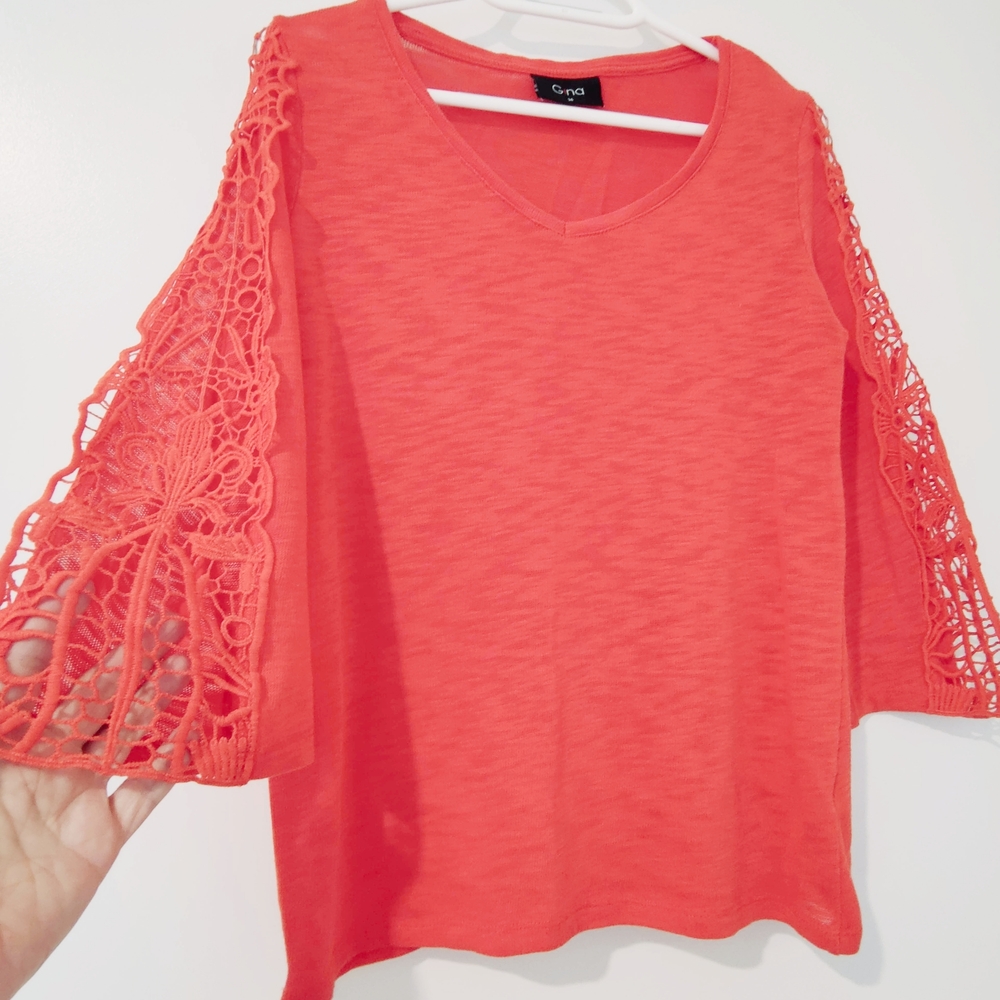 Women's* Orange* Lace Sleeve Top (36)